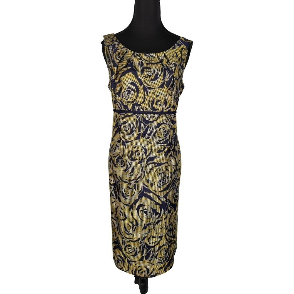 Sheath Dress Yellow Rose Print Sleeveless Career Party Midi Dress